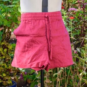 Garnet Hill NWOT100% Hi-quality Linen shorts w/stretch waist, Red, 2 side pkts